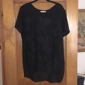 Sheer black top with embossed roses